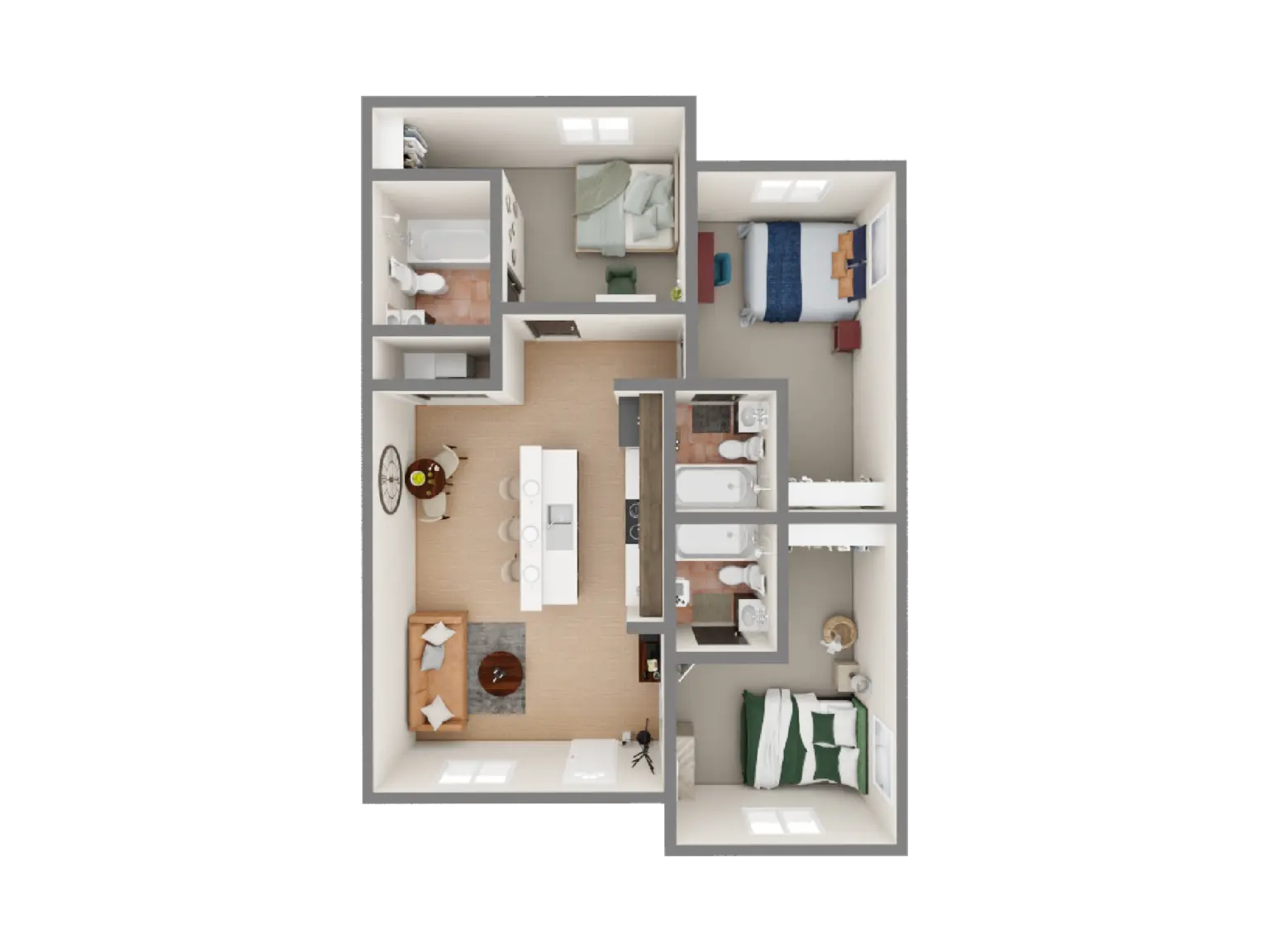 C1 - 3 Bed  / 3 Bath - 1,173 sq. ft.