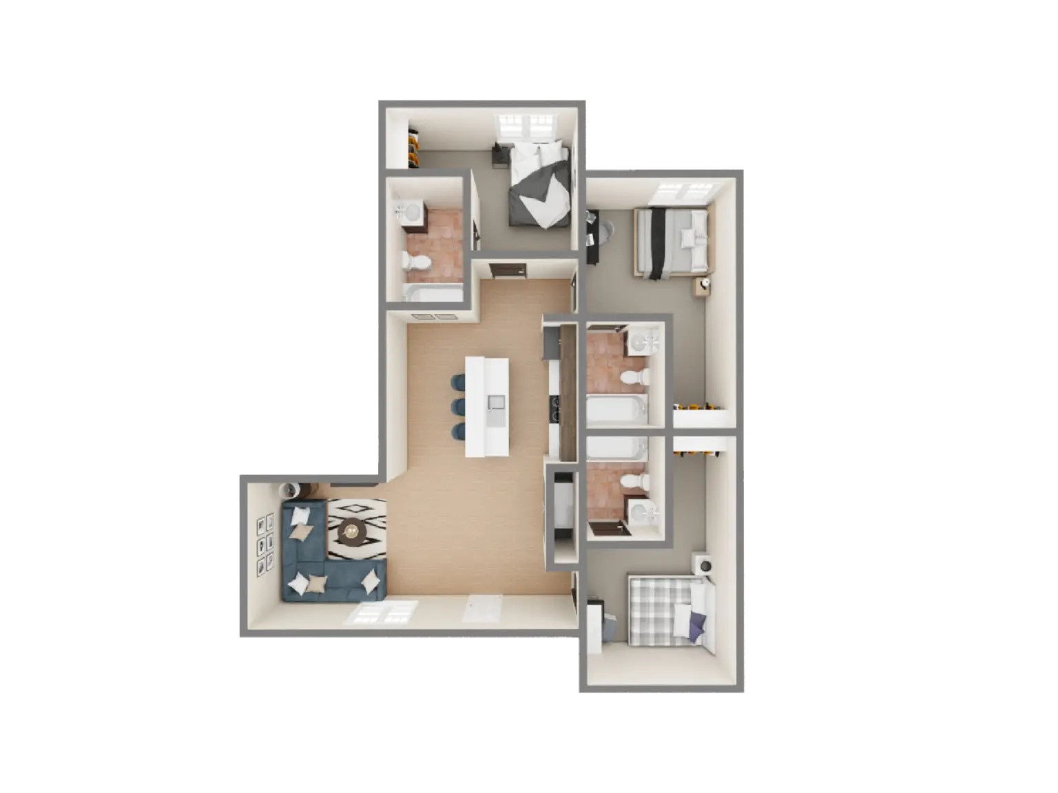 C2 - 3 Bed  / 3 Bath - 1,283 sq. ft.