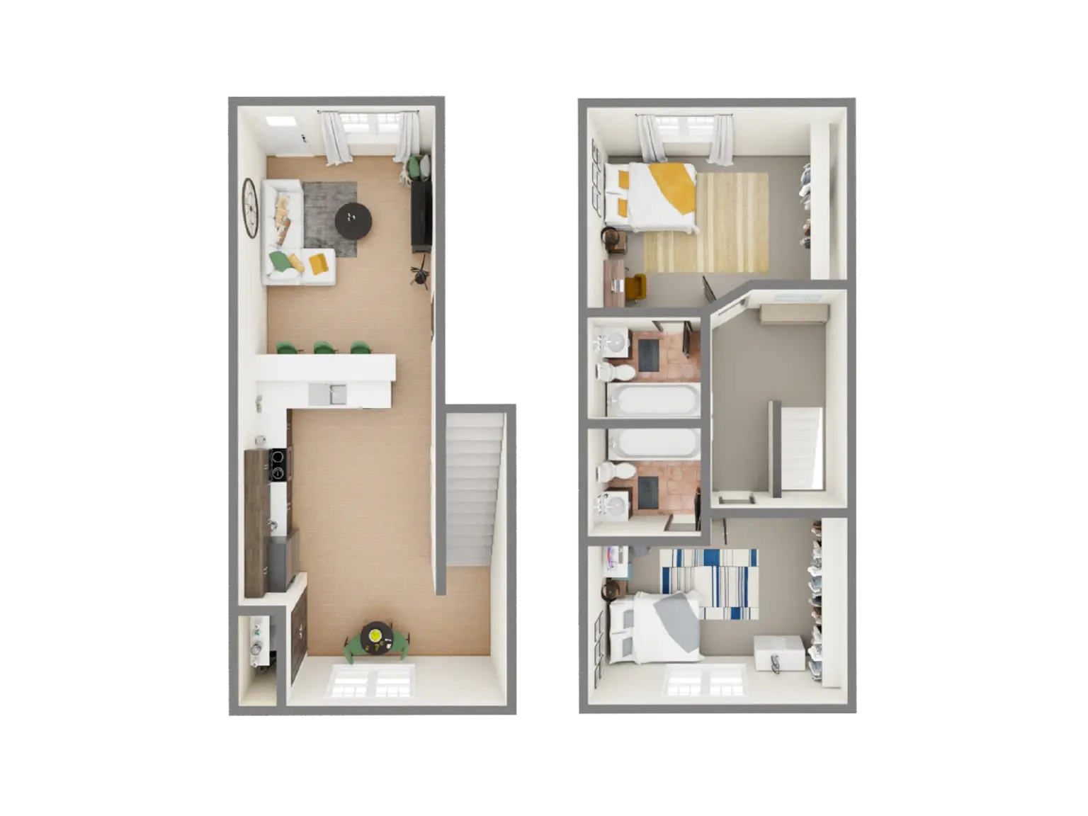 D - 2 Bed  / 2 Bath - 1,237 sq. ft.